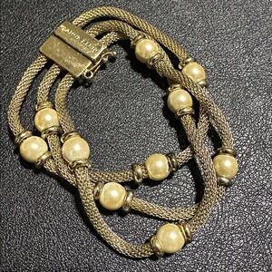 Anne Klein 1980’s Layered Gold Tone Mesh Faux Pearl Bracelet